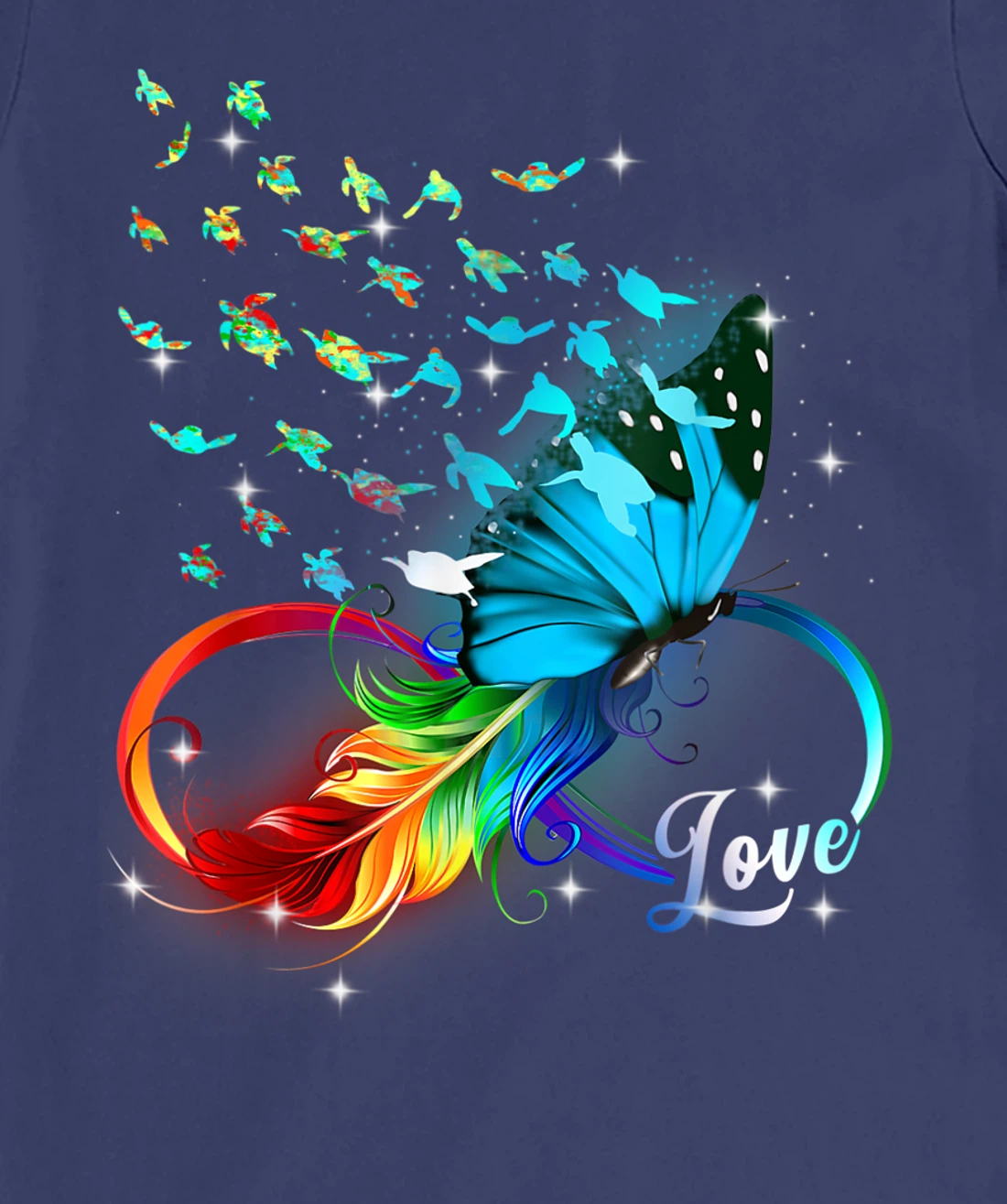 Love Sea Turtle Butterflies Ocean Animal Tortoise Lover T-Shirt, Kid T-Shirt and Women T-Shirt