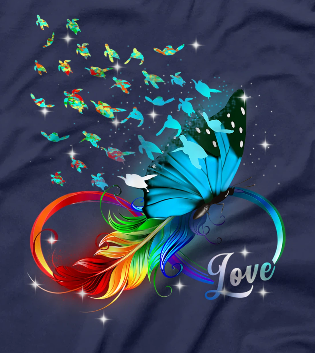 Love Sea Turtle Butterflies Ocean Animal Tortoise Lover T-Shirt, Kid T-Shirt and Women T-Shirt