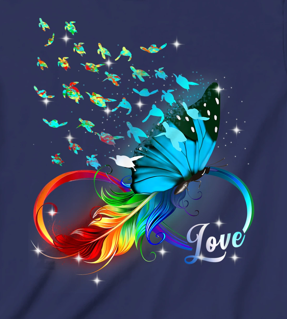 Love Sea Turtle Butterflies Ocean Animal Tortoise Lover T-Shirt, Kid T-Shirt and Women T-Shirt