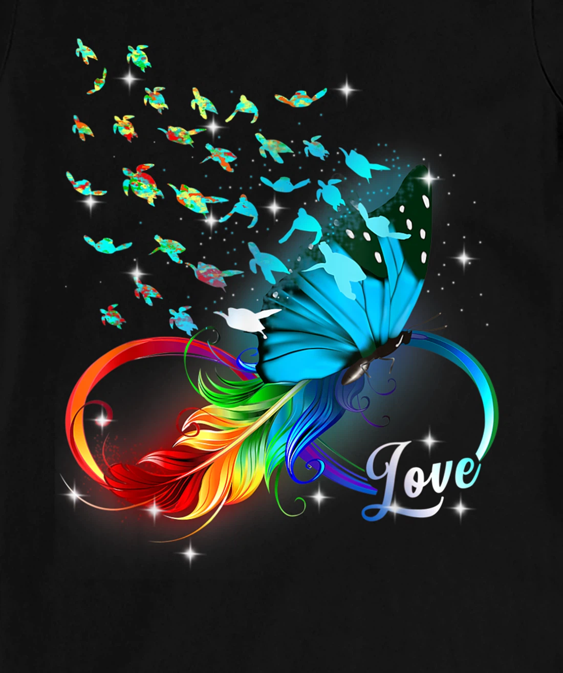 Love Sea Turtle Butterflies Ocean Animal Tortoise Lover T-Shirt, Kid T-Shirt and Women T-Shirt