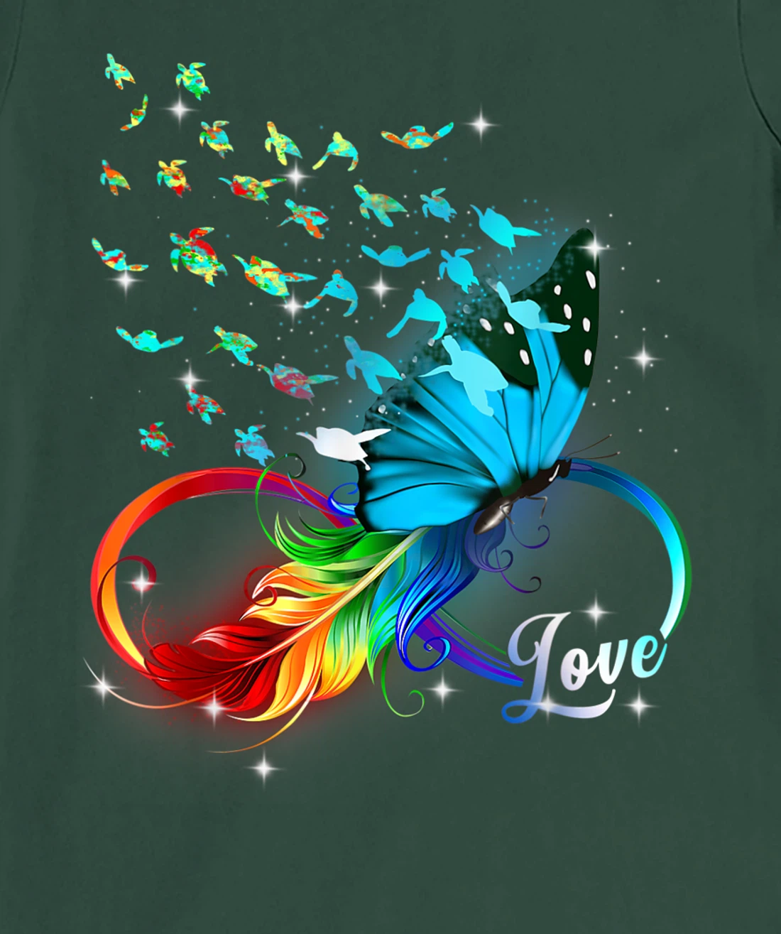 Love Sea Turtle Butterflies Ocean Animal Tortoise Lover T-Shirt, Kid T-Shirt and Women T-Shirt
