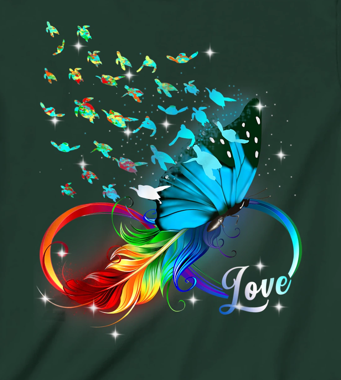 Love Sea Turtle Butterflies Ocean Animal Tortoise Lover T-Shirt, Kid T-Shirt and Women T-Shirt