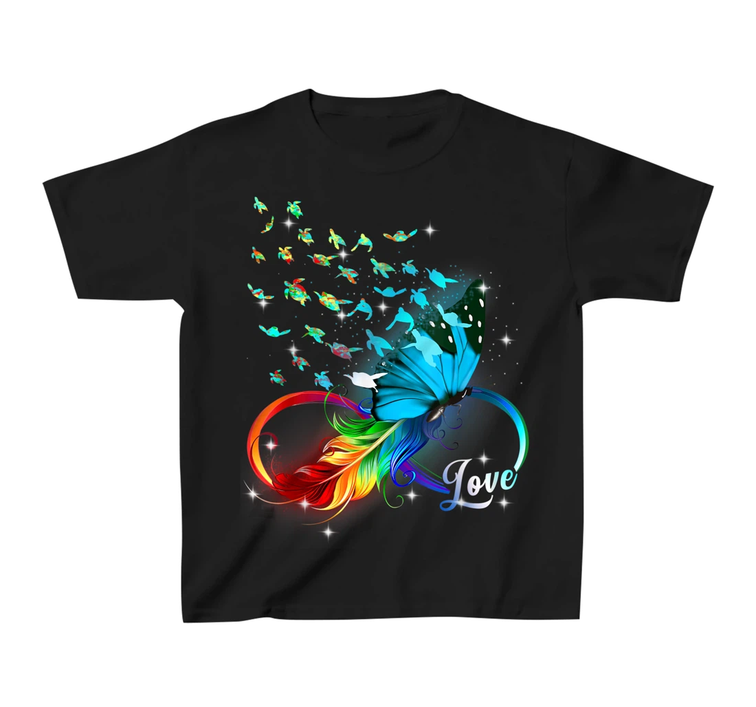 Love Sea Turtle Butterflies Ocean Animal Tortoise Lover T-Shirt, Kid T-Shirt and Women T-Shirt