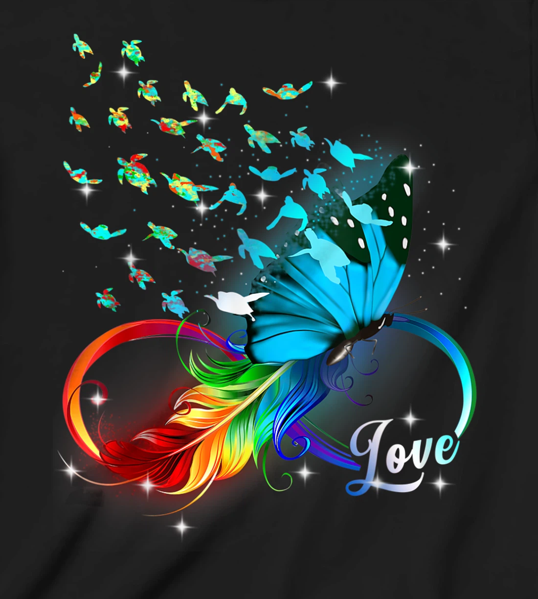 Love Sea Turtle Butterflies Ocean Animal Tortoise Lover T-Shirt, Kid T-Shirt and Women T-Shirt