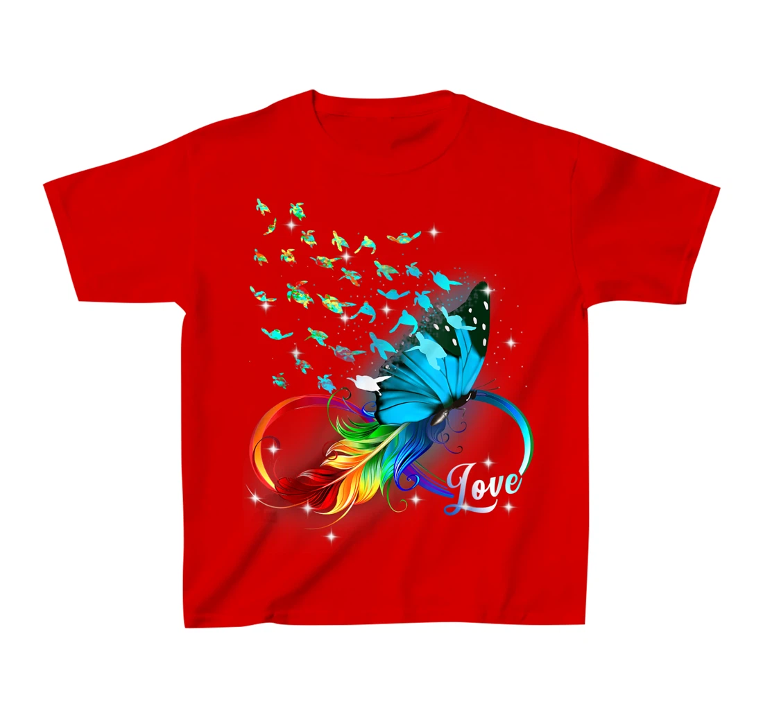 Love Sea Turtle Butterflies Ocean Animal Tortoise Lover T-Shirt, Kid T-Shirt and Women T-Shirt