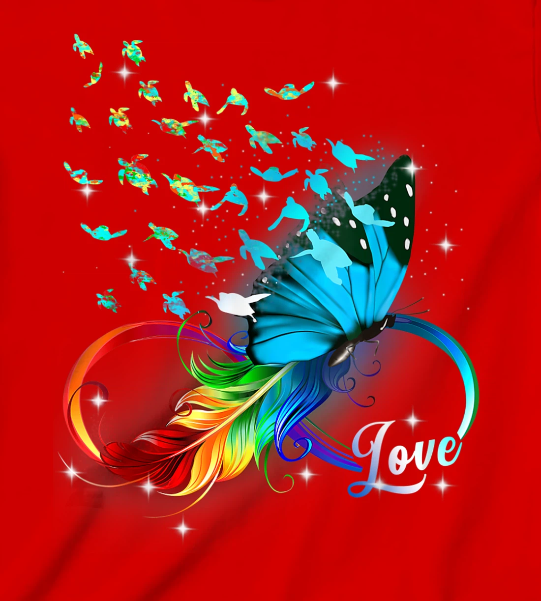 Love Sea Turtle Butterflies Ocean Animal Tortoise Lover T-Shirt, Kid T-Shirt and Women T-Shirt