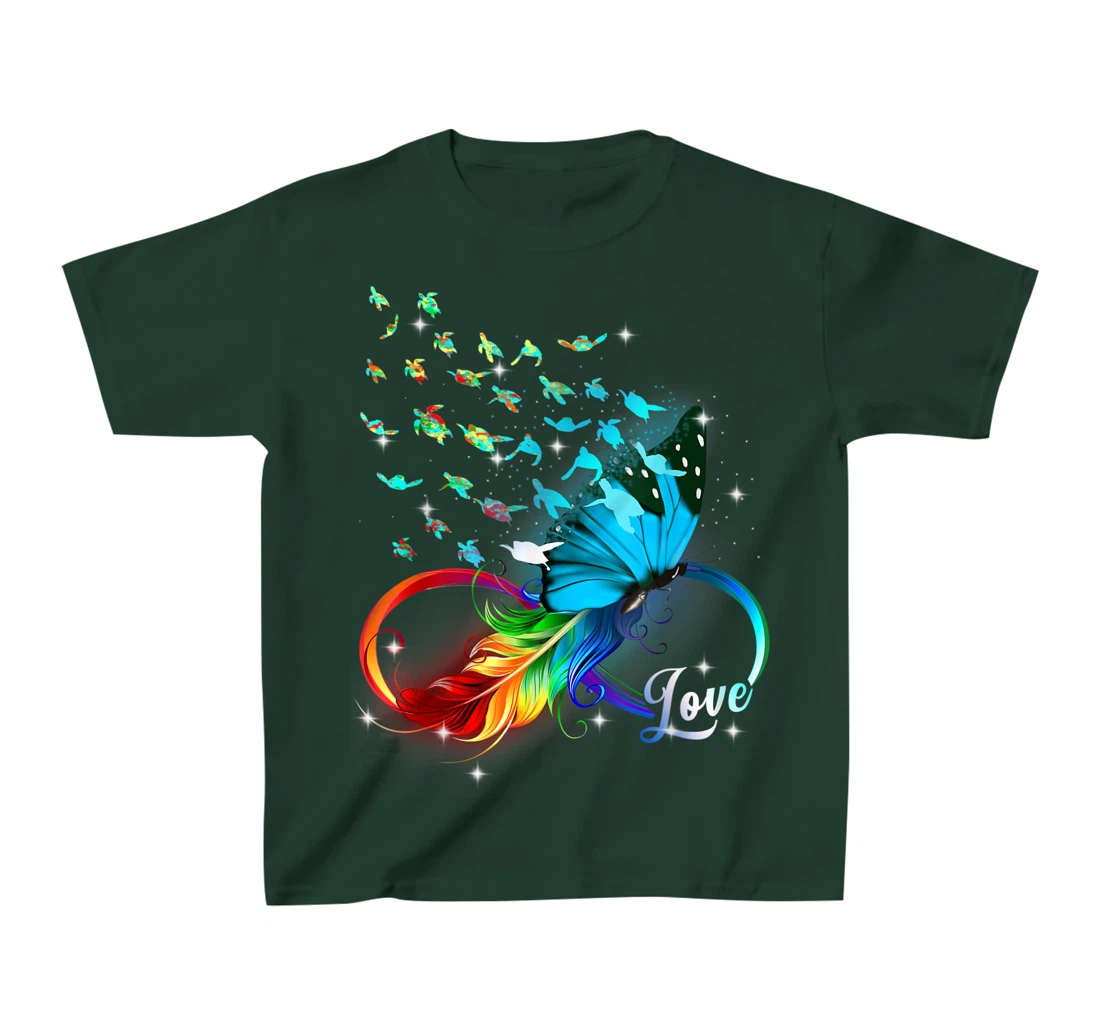 Love Sea Turtle Butterflies Ocean Animal Tortoise Lover T-Shirt, Kid T-Shirt and Women T-Shirt