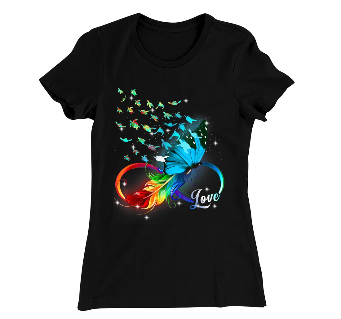 Love Sea Turtle Butterflies Ocean Animal Tortoise Lover T-Shirt, Kid T-Shirt and Women T-Shirt
