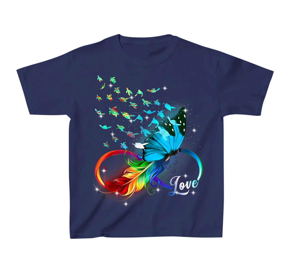 Love Sea Turtle Butterflies Ocean Animal Tortoise Lover T-Shirt, Kid T-Shirt and Women T-Shirt