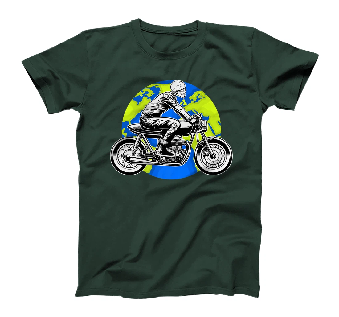 Skeleton Riding Motorcycle Earth Day Cool Save The planet T-Shirt