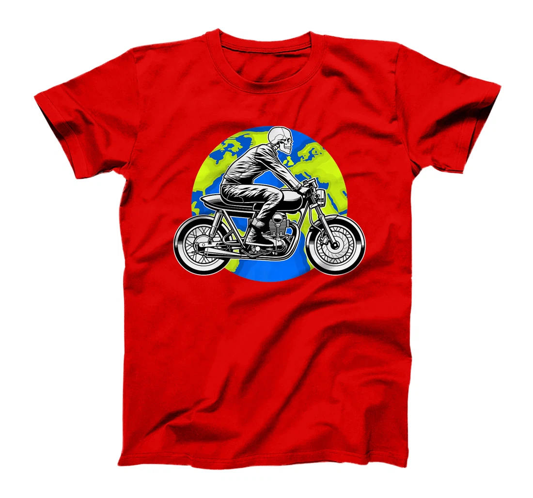 Skeleton Riding Motorcycle Earth Day Cool Save The planet T-Shirt