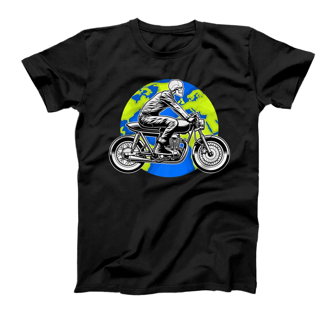 Skeleton Riding Motorcycle Earth Day Cool Save The planet T-Shirt