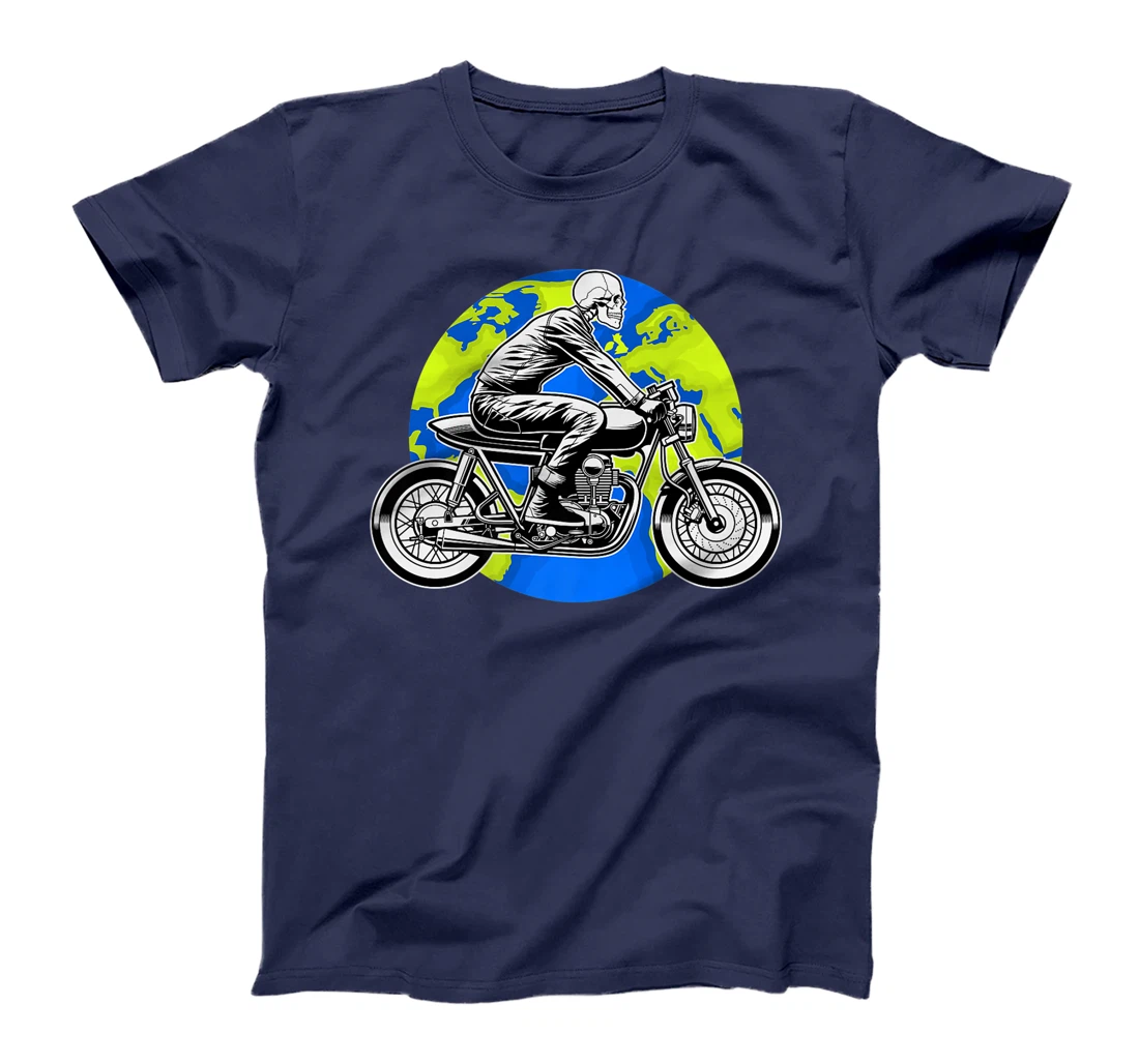 Skeleton Riding Motorcycle Earth Day Cool Save The planet T-Shirt