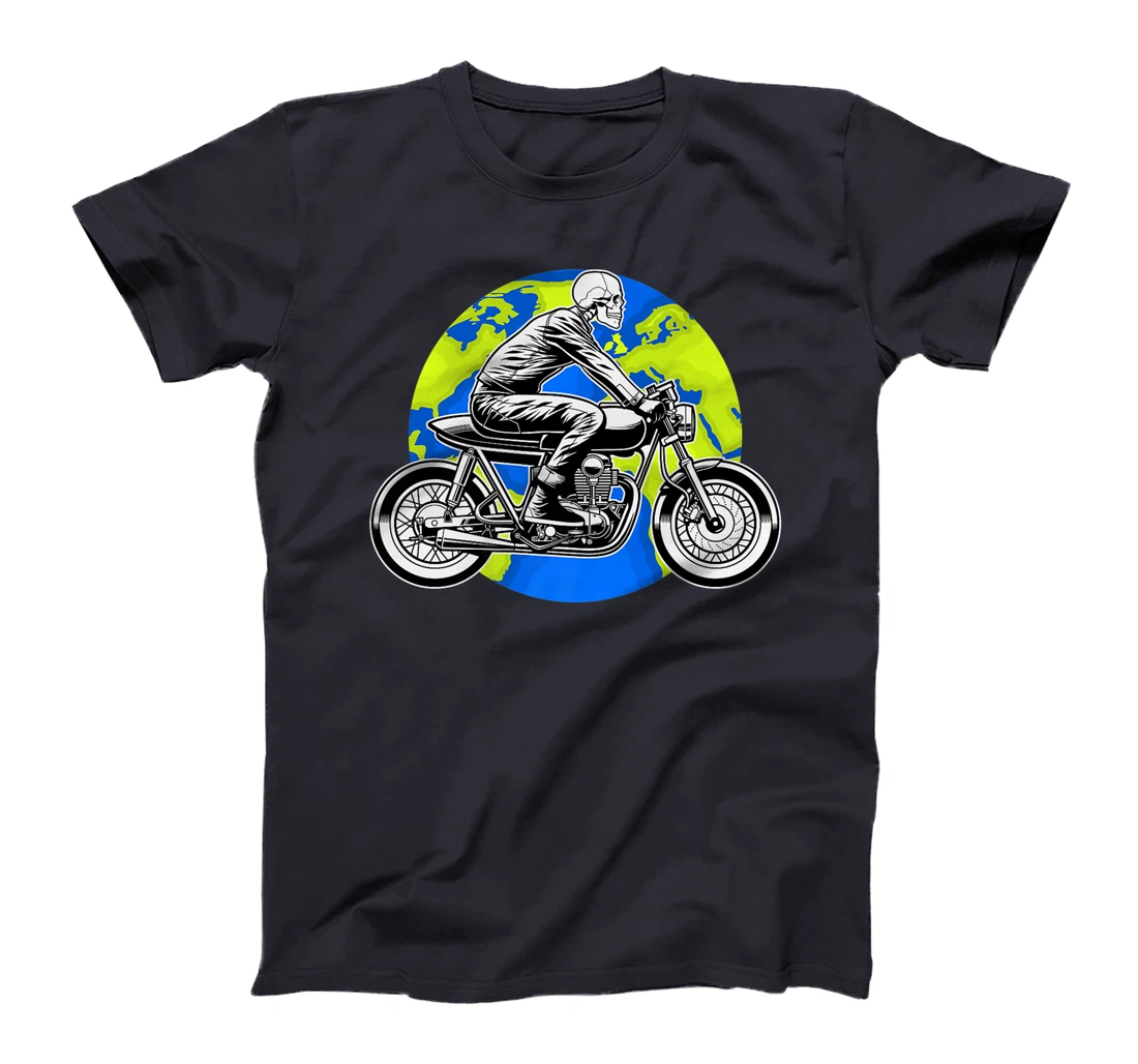 Skeleton Riding Motorcycle Earth Day Cool Save The planet T-Shirt