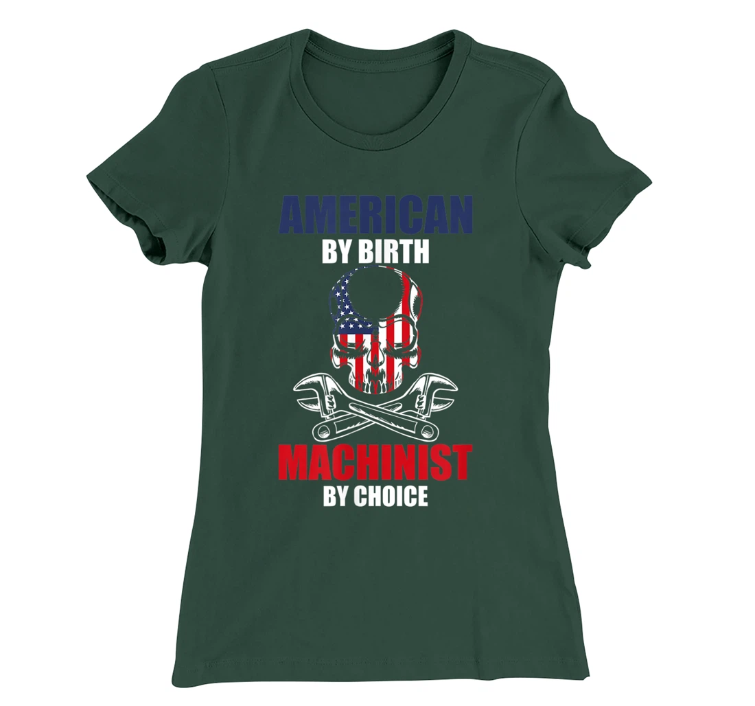 American By Birth Machinist By Choice Skull America Flag T-Shirt, Kid T-Shirt and Women T-Shirt
