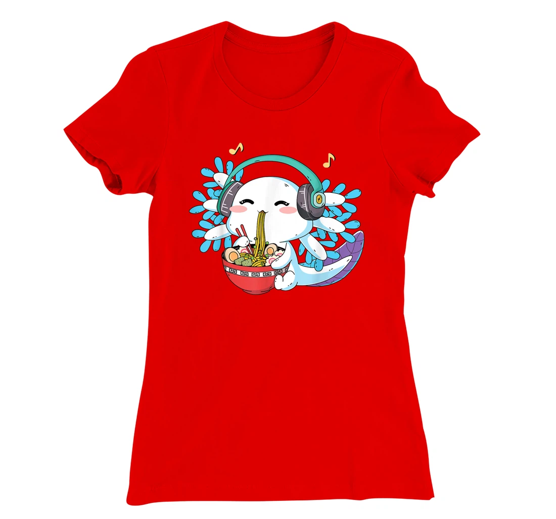 Kawaii Axolotl Eating Ramen Noodles Anime Teen Girls Boys T-Shirt, Kid T-Shirt and Women T-Shirt