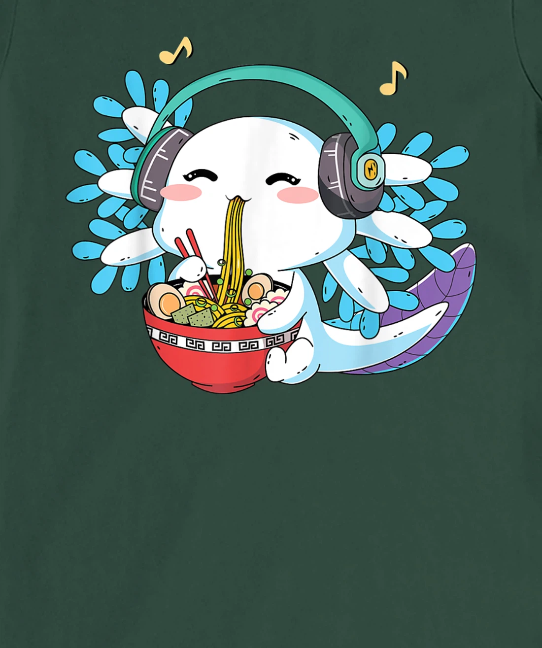 Kawaii Axolotl Eating Ramen Noodles Anime Teen Girls Boys T-Shirt, Kid T-Shirt and Women T-Shirt