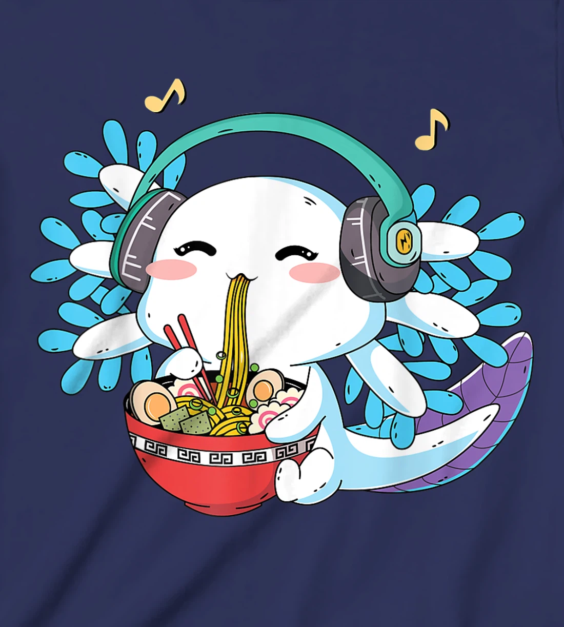 Kawaii Axolotl Eating Ramen Noodles Anime Teen Girls Boys T-Shirt, Kid T-Shirt and Women T-Shirt