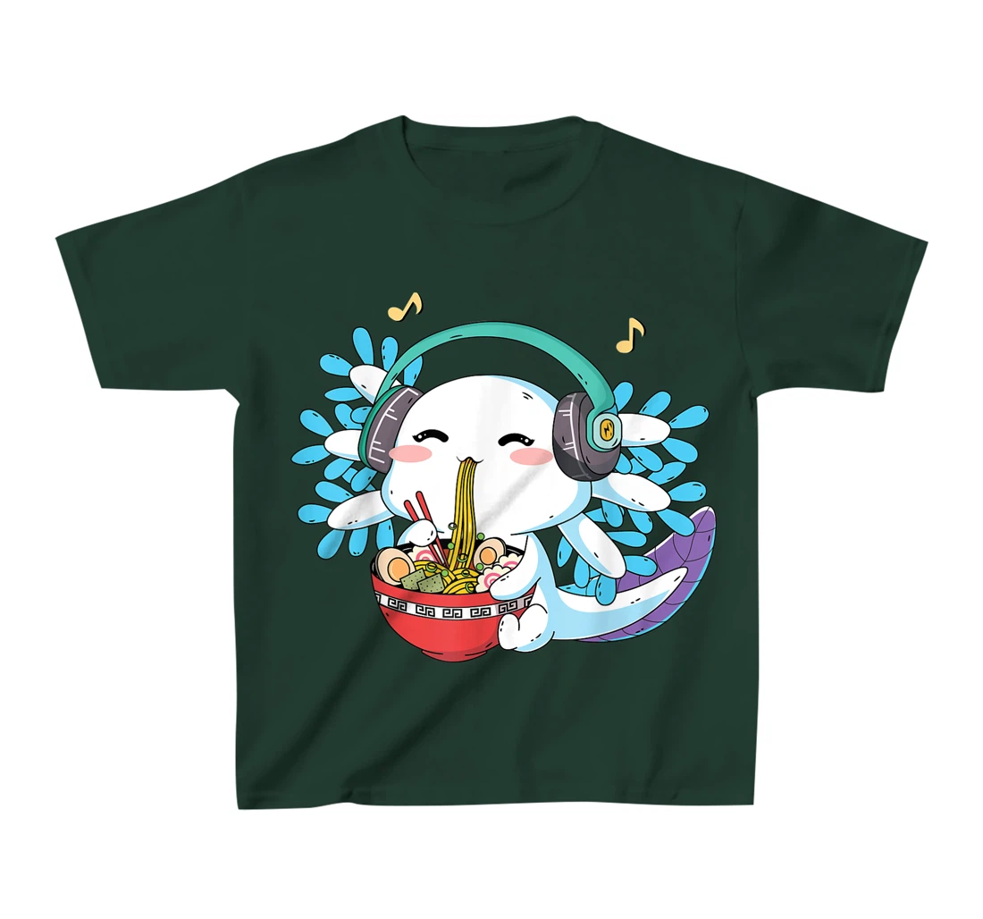 Kawaii Axolotl Eating Ramen Noodles Anime Teen Girls Boys T-Shirt, Kid T-Shirt and Women T-Shirt