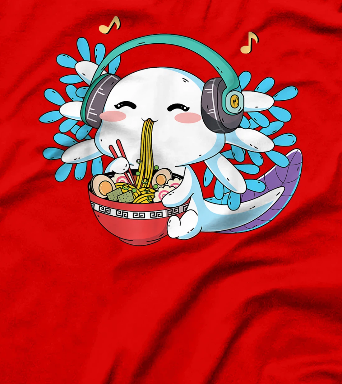 Kawaii Axolotl Eating Ramen Noodles Anime Teen Girls Boys T-Shirt, Kid T-Shirt and Women T-Shirt