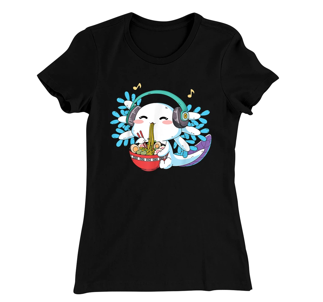 Kawaii Axolotl Eating Ramen Noodles Anime Teen Girls Boys T-Shirt, Kid T-Shirt and Women T-Shirt