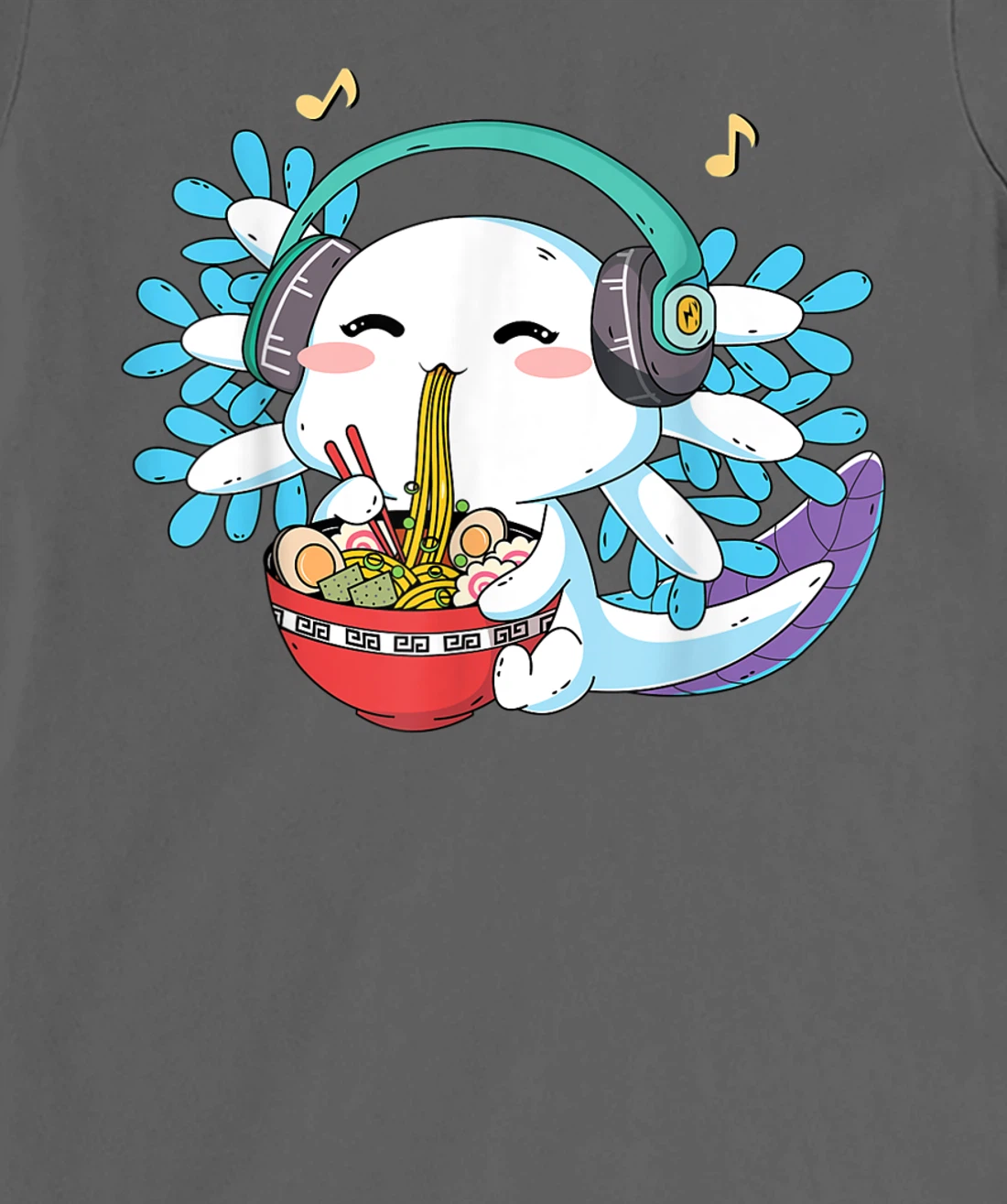 Kawaii Axolotl Eating Ramen Noodles Anime Teen Girls Boys T-Shirt, Kid T-Shirt and Women T-Shirt