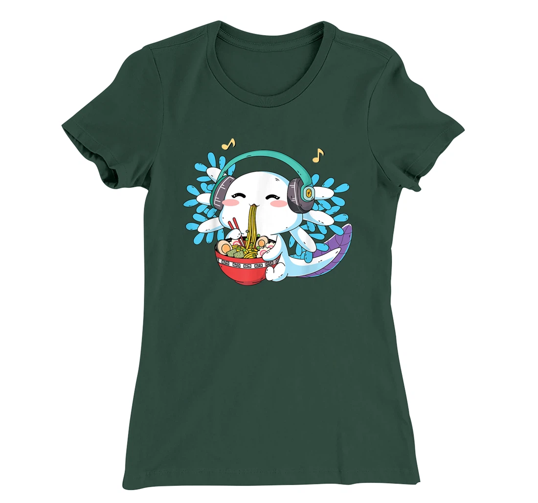 Kawaii Axolotl Eating Ramen Noodles Anime Teen Girls Boys T-Shirt, Kid T-Shirt and Women T-Shirt
