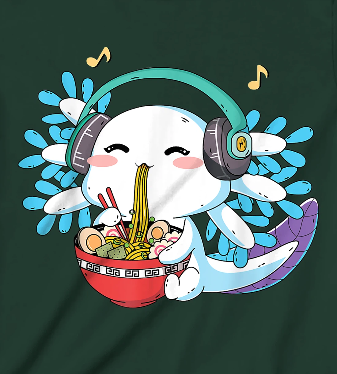 Kawaii Axolotl Eating Ramen Noodles Anime Teen Girls Boys T-Shirt, Kid T-Shirt and Women T-Shirt