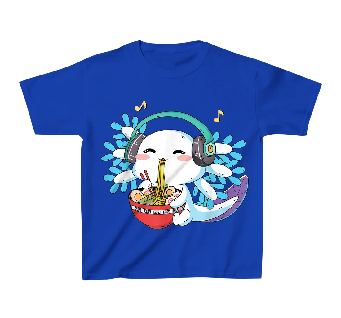 Kawaii Axolotl Eating Ramen Noodles Anime Teen Girls Boys T-Shirt, Kid T-Shirt and Women T-Shirt