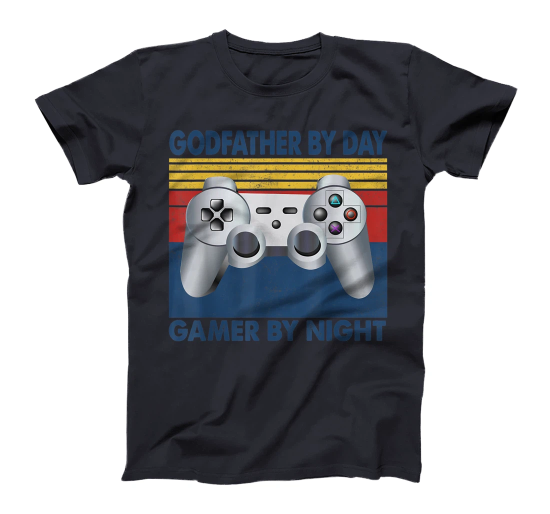 Mens Godfather By Day Gamer By Night Funny Godfather Vintage T-Shirt