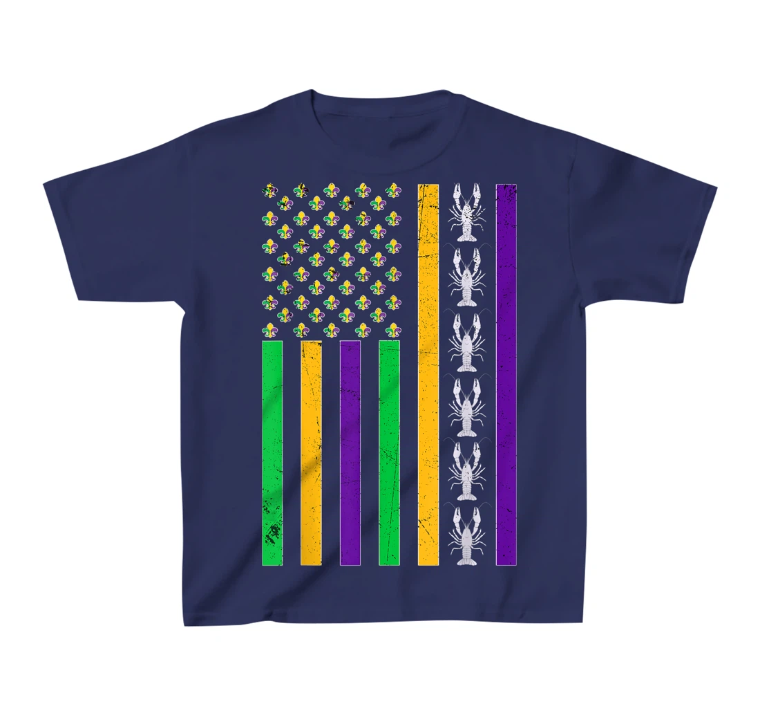 Vintage American Flag Mardi Gras Crawfish Unique Mardi Gras T-Shirt, Kid T-Shirt and Women T-Shirt