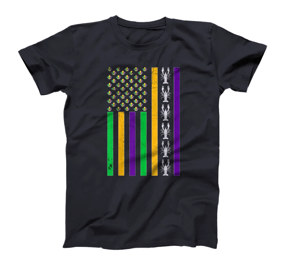 Vintage American Flag Mardi Gras Crawfish Unique Mardi Gras T-Shirt, Kid T-Shirt and Women T-Shirt