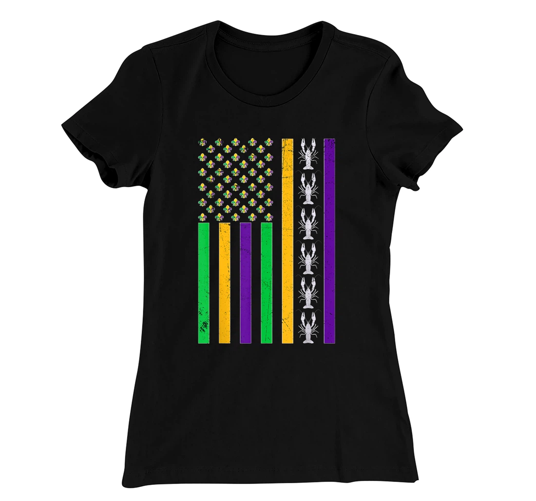 Vintage American Flag Mardi Gras Crawfish Unique Mardi Gras T-Shirt, Kid T-Shirt and Women T-Shirt
