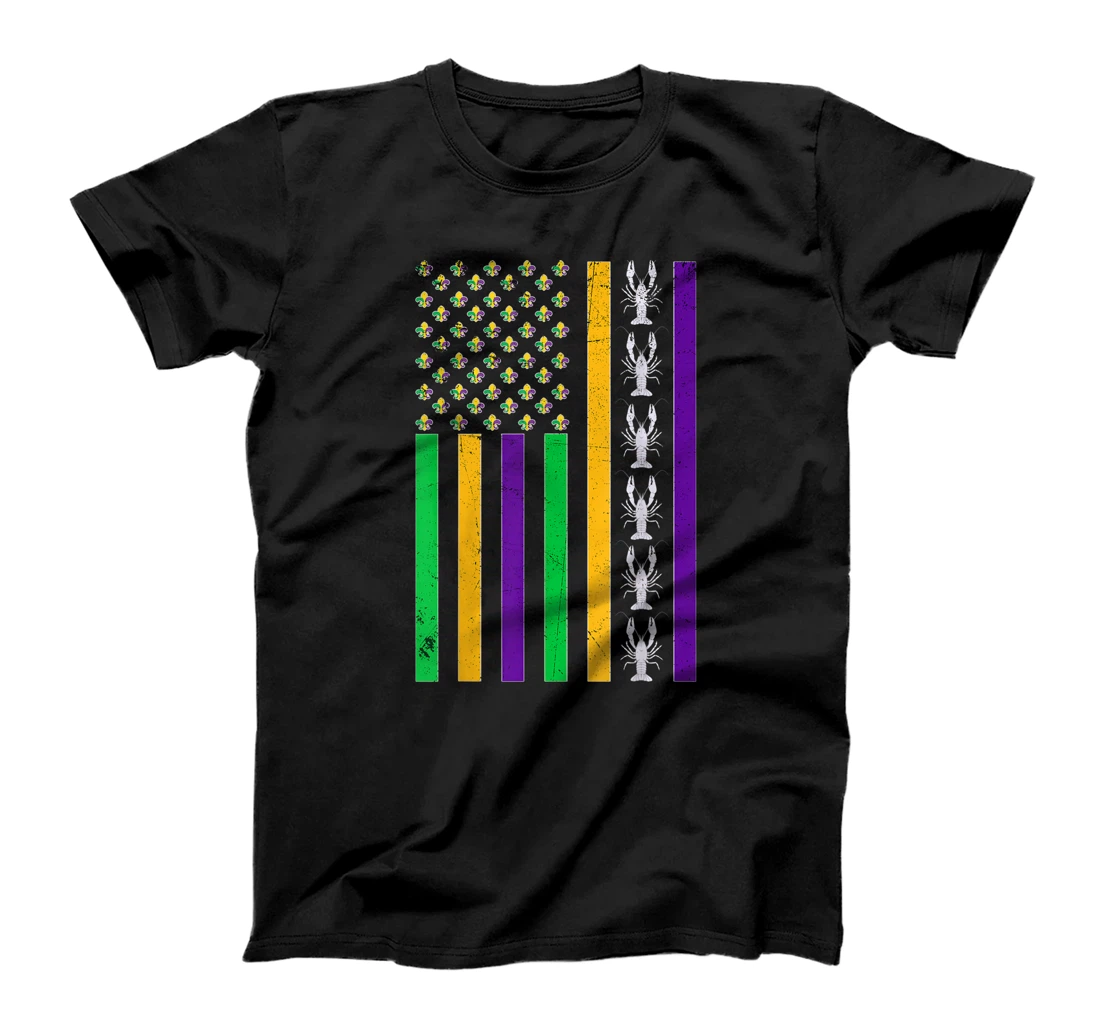 Vintage American Flag Mardi Gras Crawfish Unique Mardi Gras T-Shirt, Kid T-Shirt and Women T-Shirt