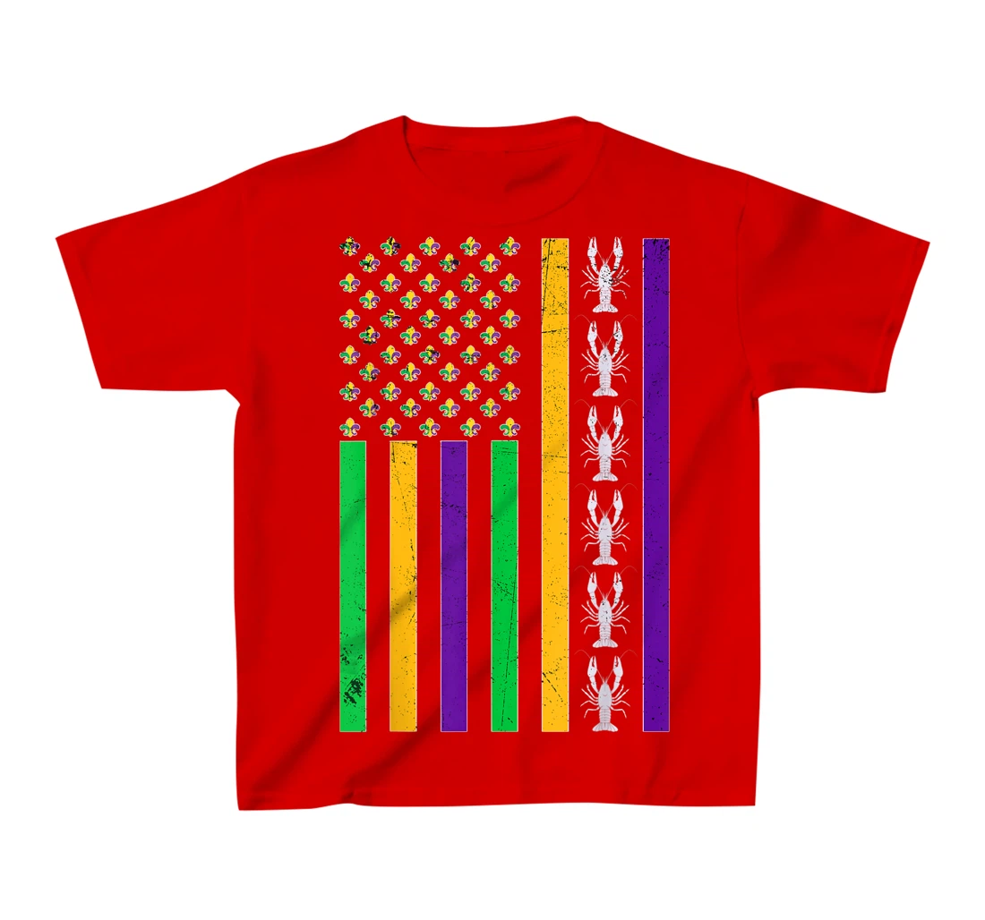 Vintage American Flag Mardi Gras Crawfish Unique Mardi Gras T-Shirt, Kid T-Shirt and Women T-Shirt