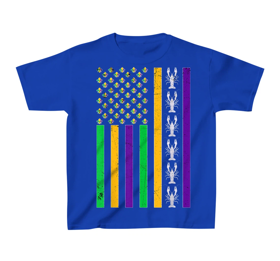 Vintage American Flag Mardi Gras Crawfish Unique Mardi Gras T-Shirt, Kid T-Shirt and Women T-Shirt