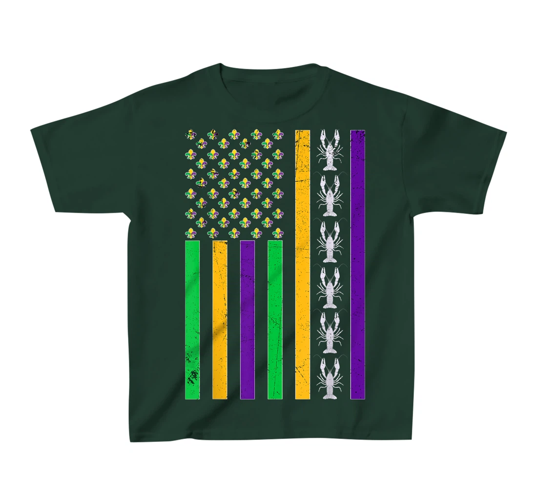 Vintage American Flag Mardi Gras Crawfish Unique Mardi Gras T-Shirt, Kid T-Shirt and Women T-Shirt