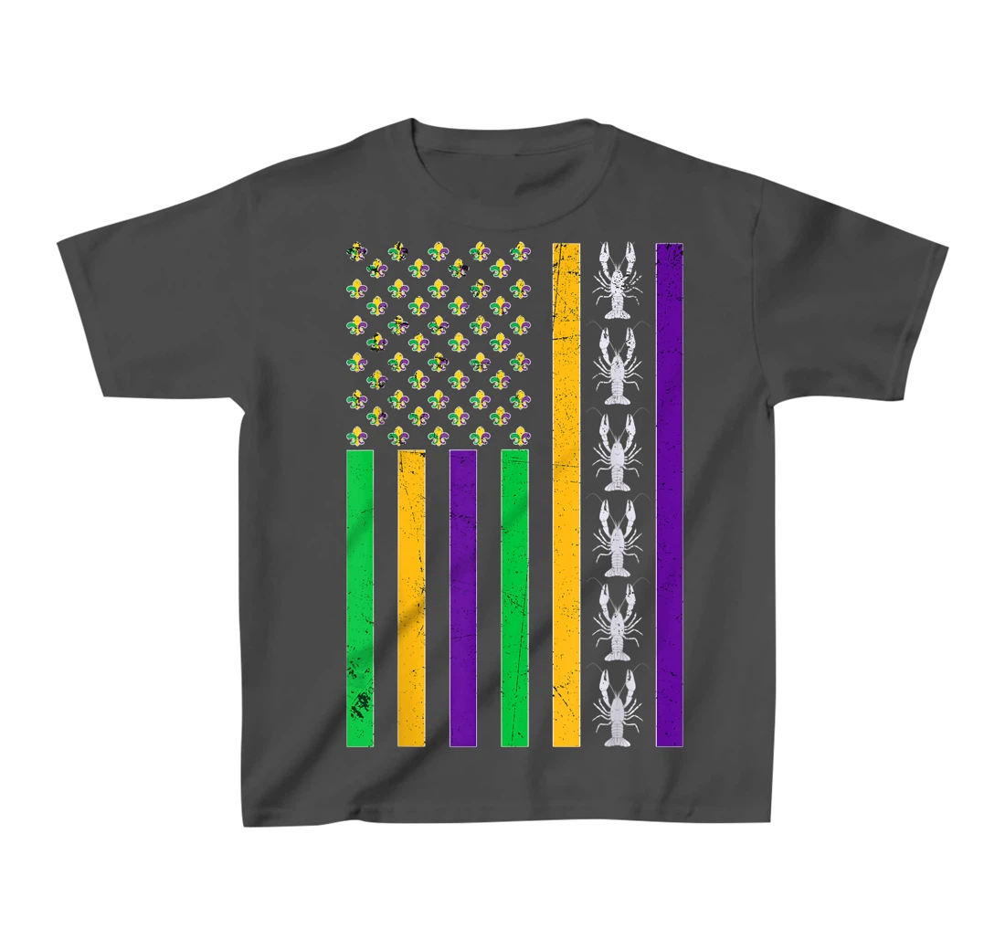 Vintage American Flag Mardi Gras Crawfish Unique Mardi Gras T-Shirt, Kid T-Shirt and Women T-Shirt