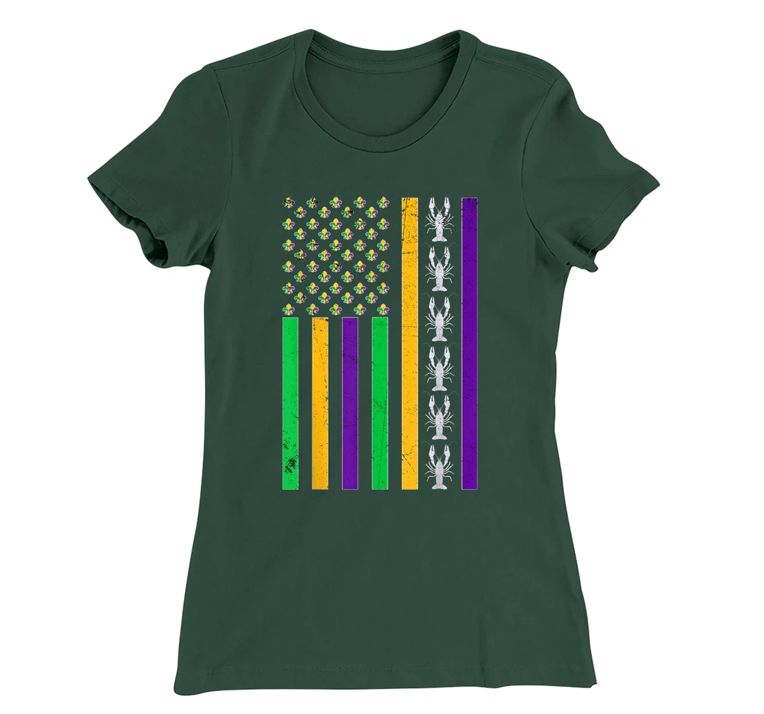 Vintage American Flag Mardi Gras Crawfish Unique Mardi Gras T-Shirt, Kid T-Shirt and Women T-Shirt
