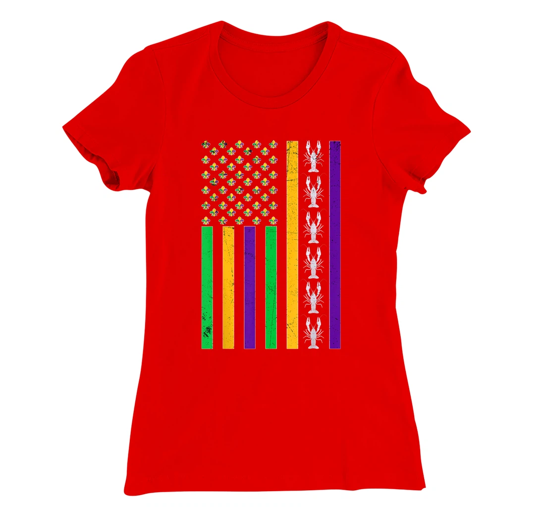 Vintage American Flag Mardi Gras Crawfish Unique Mardi Gras T-Shirt, Kid T-Shirt and Women T-Shirt