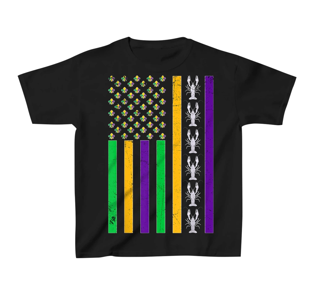 Vintage American Flag Mardi Gras Crawfish Unique Mardi Gras T-Shirt, Kid T-Shirt and Women T-Shirt