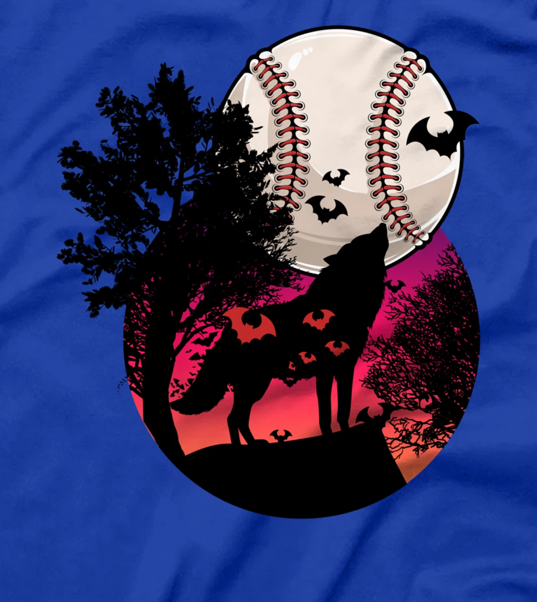 Baseball Moon Wolf Cool Sports Player Fan Pitcher Catcher T-Shirt