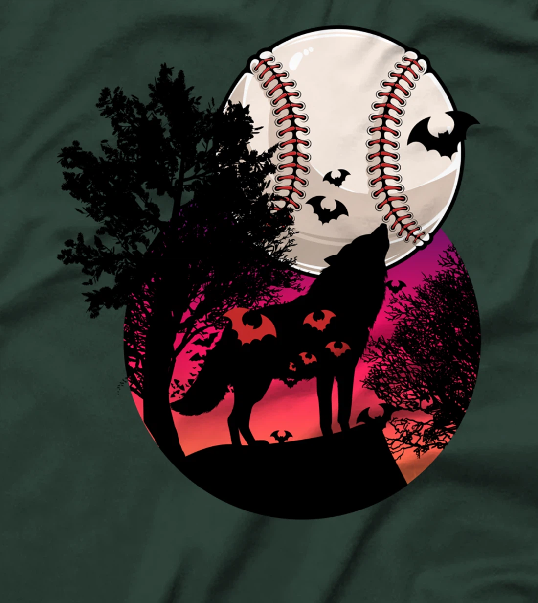 Baseball Moon Wolf Cool Sports Player Fan Pitcher Catcher T-Shirt