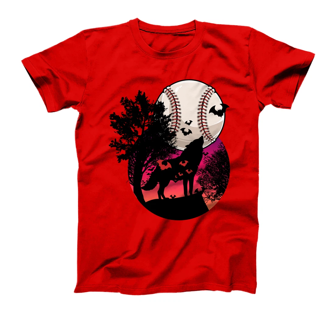 Baseball Moon Wolf Cool Sports Player Fan Pitcher Catcher T-Shirt