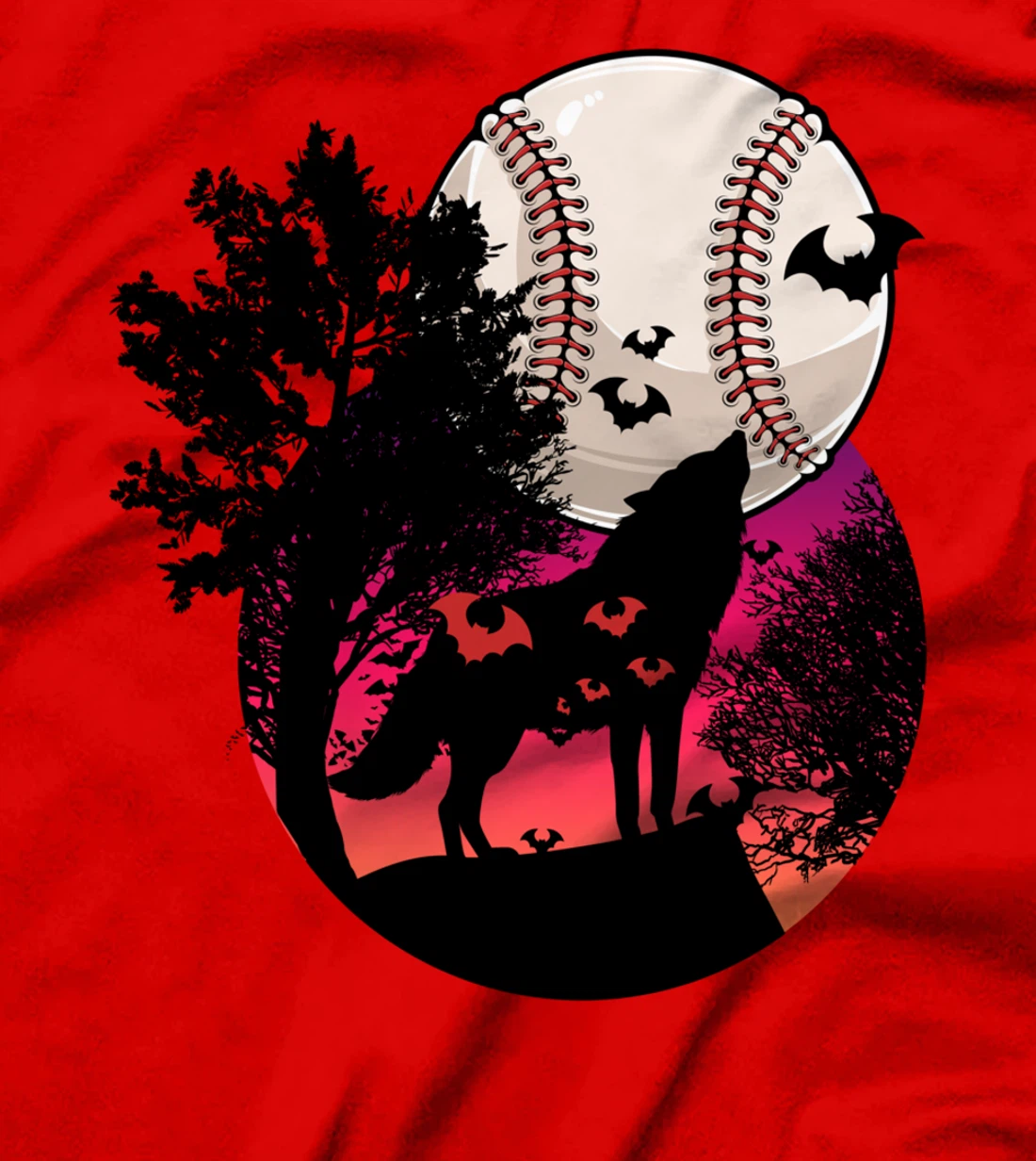 Baseball Moon Wolf Cool Sports Player Fan Pitcher Catcher T-Shirt