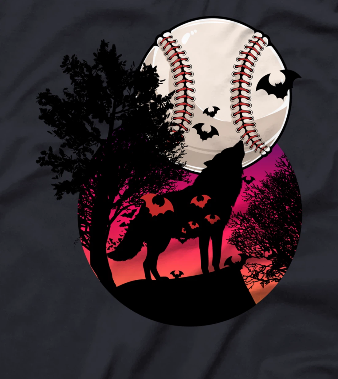 Baseball Moon Wolf Cool Sports Player Fan Pitcher Catcher T-Shirt