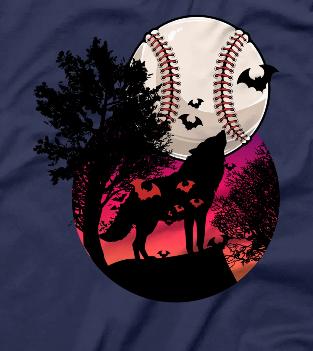 Baseball Moon Wolf Cool Sports Player Fan Pitcher Catcher T-Shirt