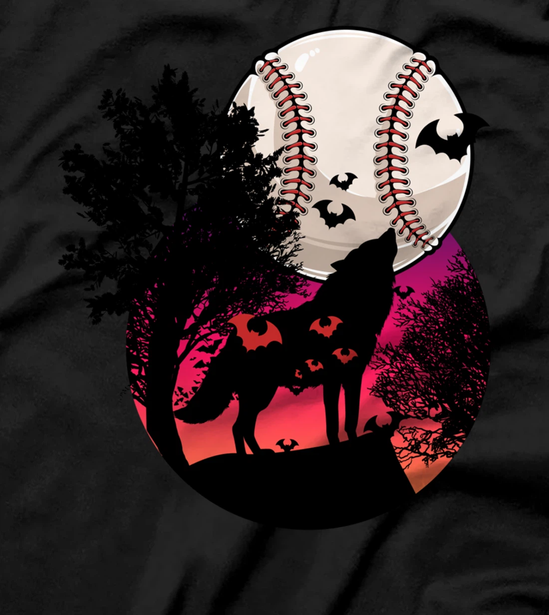 Baseball Moon Wolf Cool Sports Player Fan Pitcher Catcher T-Shirt