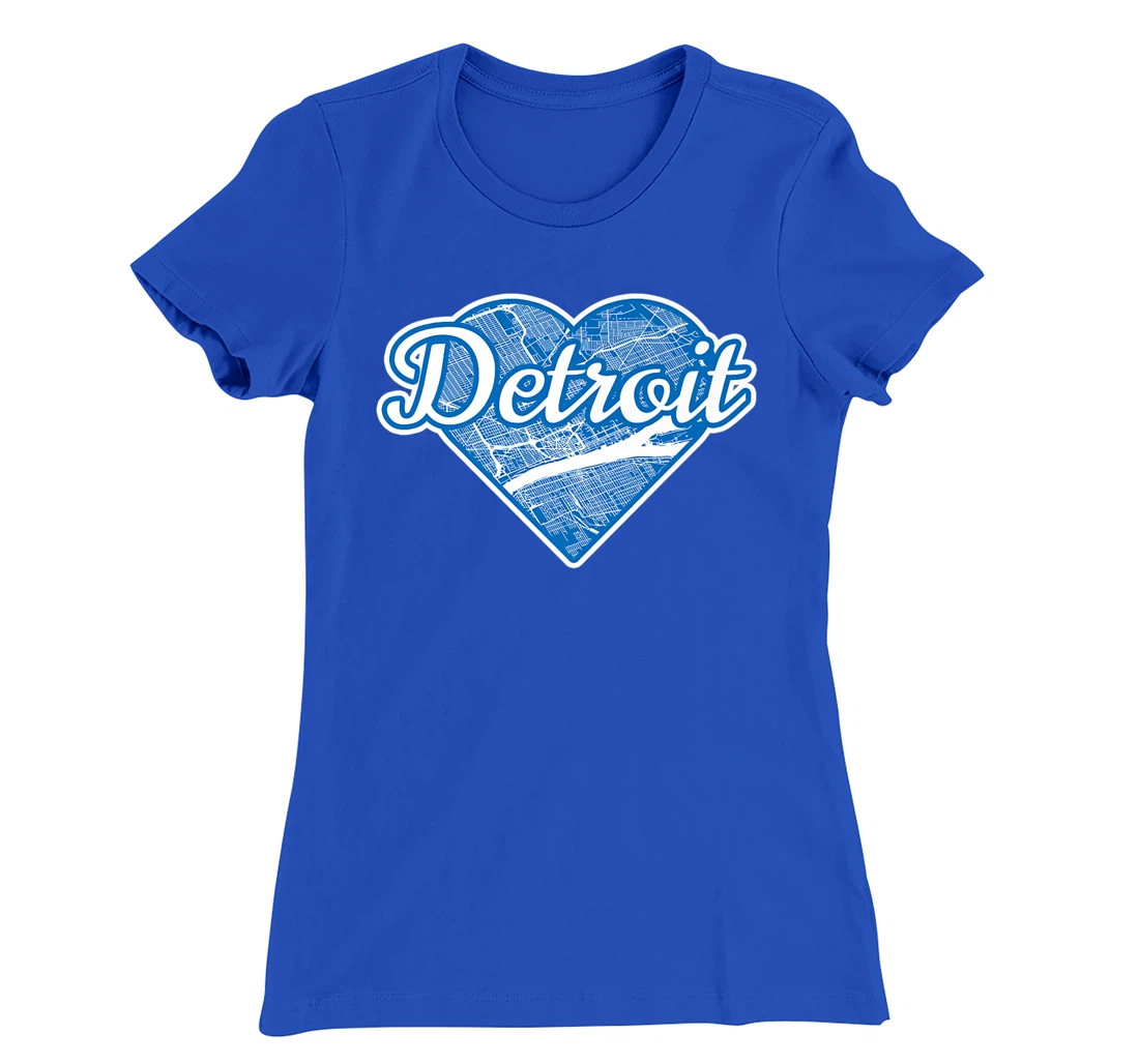 Cute I Love Detroit Blue Street Map Heart T-Shirt, Kid T-Shirt and Women T-Shirt
