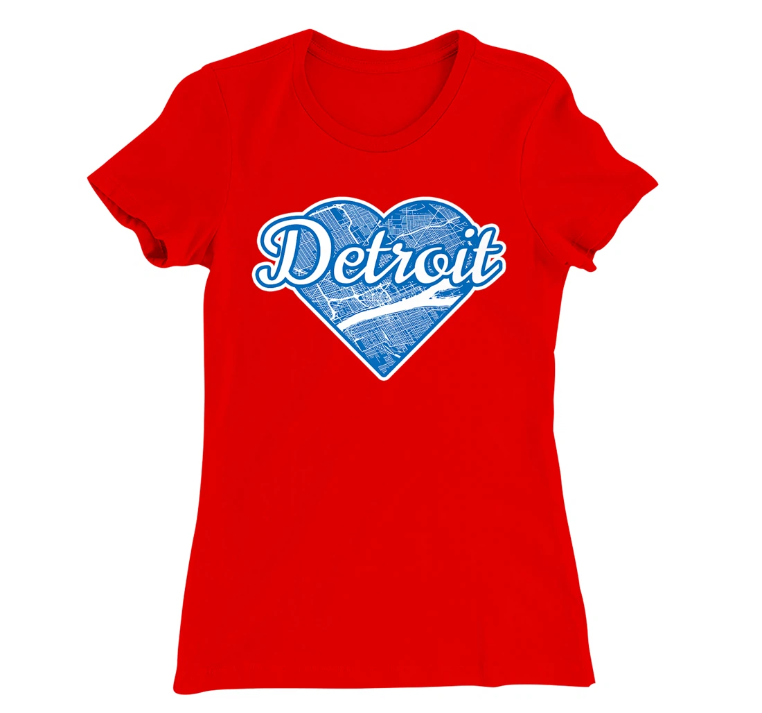 Cute I Love Detroit Blue Street Map Heart T-Shirt, Kid T-Shirt and Women T-Shirt